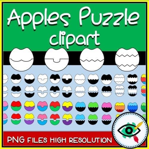Puzzle – Clipart – 4 Sets of Apple Puzzles