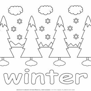 Winter Coloring Page - Four Trees in Snow | Planerium