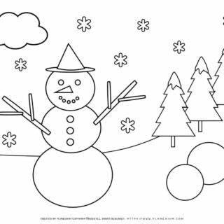 Winter Coloring Page - Smiling Snowman | Planerium