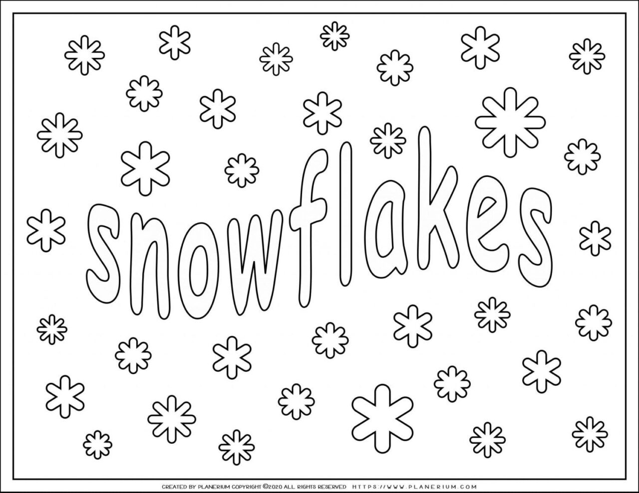 Winter Coloring Page - Snowflakes Title | Planerium