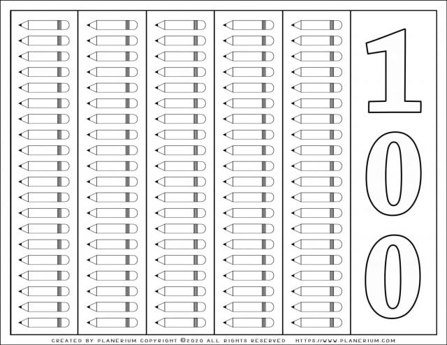 100 Days of School - Coloring Page - 100 Pencils | Planerium