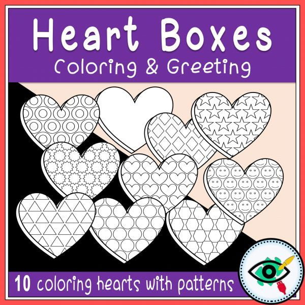 Valentines Day Coloring and Greetings heart boxes 1