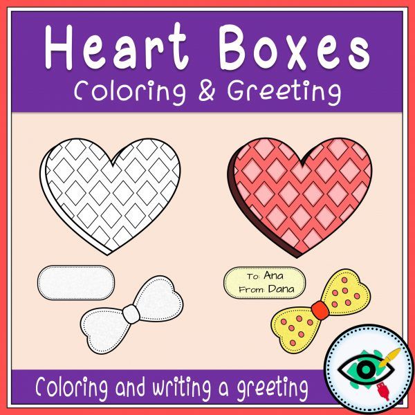 Valentines Day Coloring and Greetings heart boxes 2