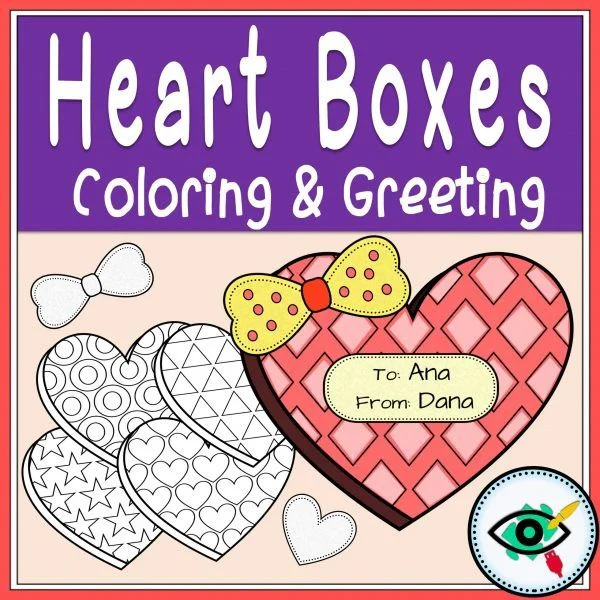 Valentines Day Coloring and Greetings heart boxes