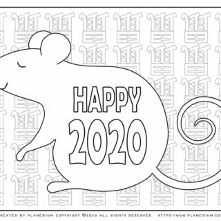 Lunar New Year Chinese Year of the Rat 2020 - Coloring Page - Happy Big Rat | Planerium
