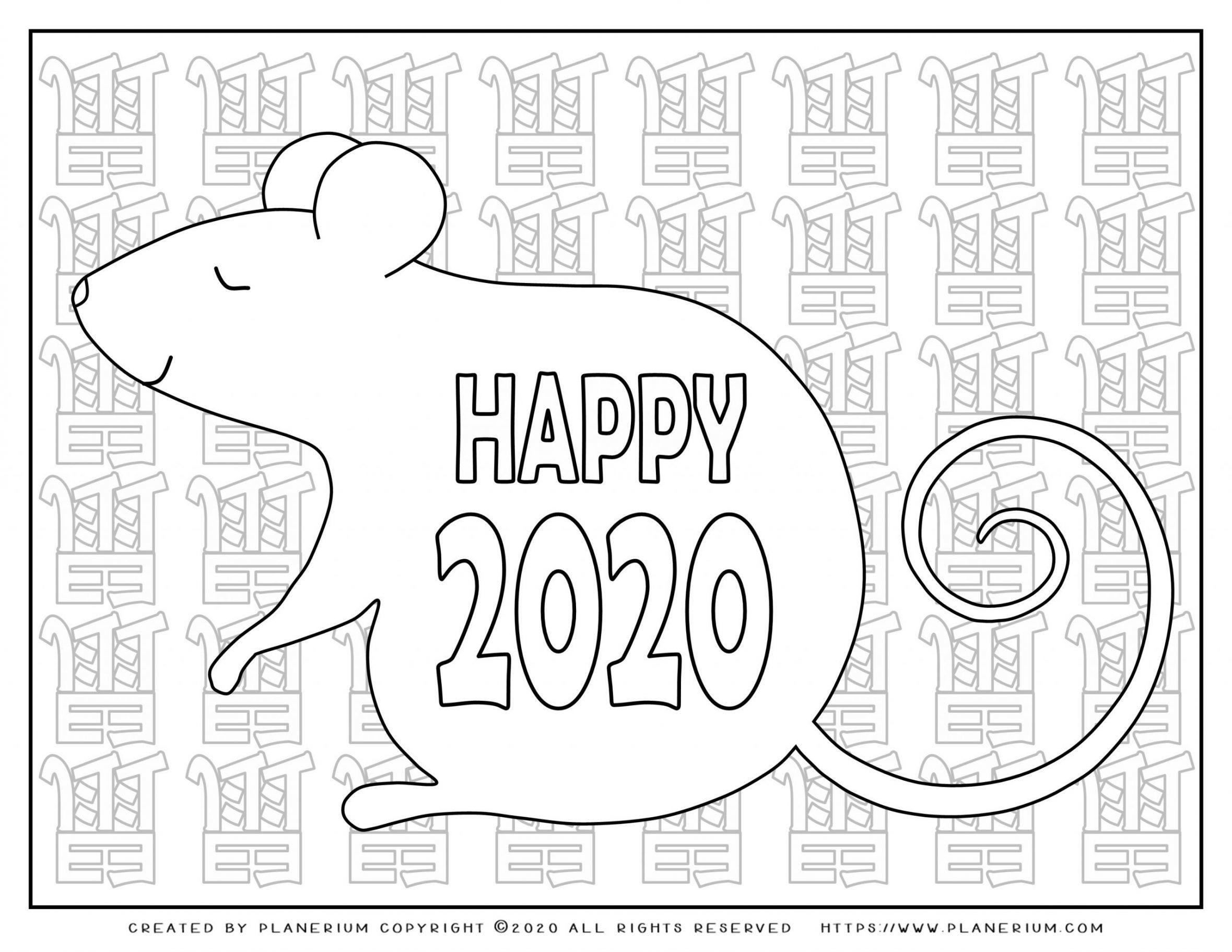 Lunar Year of the Rat Coloring Page Smiling Rat Planerium