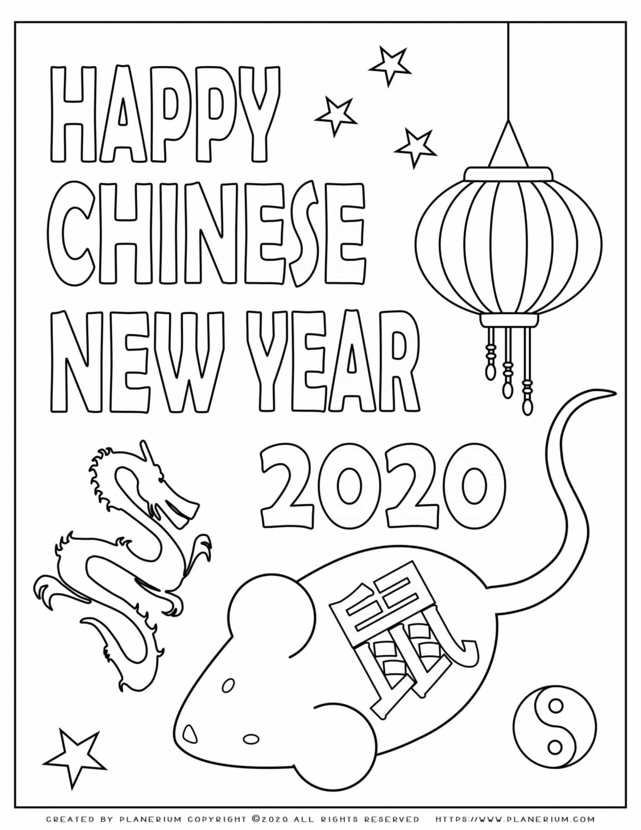 Lunar New Year Chinese Year of the Rat 2020 - Coloring Page - Symbols | Planerium