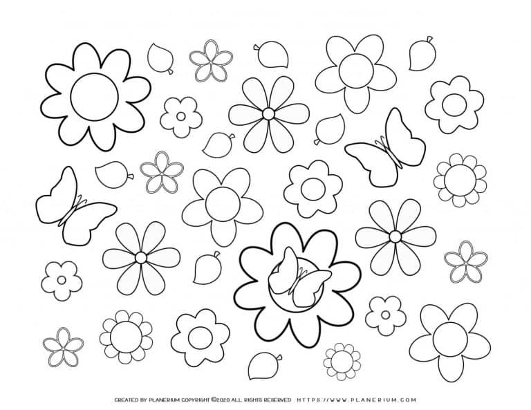 Spring season coloring pages | Flowers butterflies | Planerium