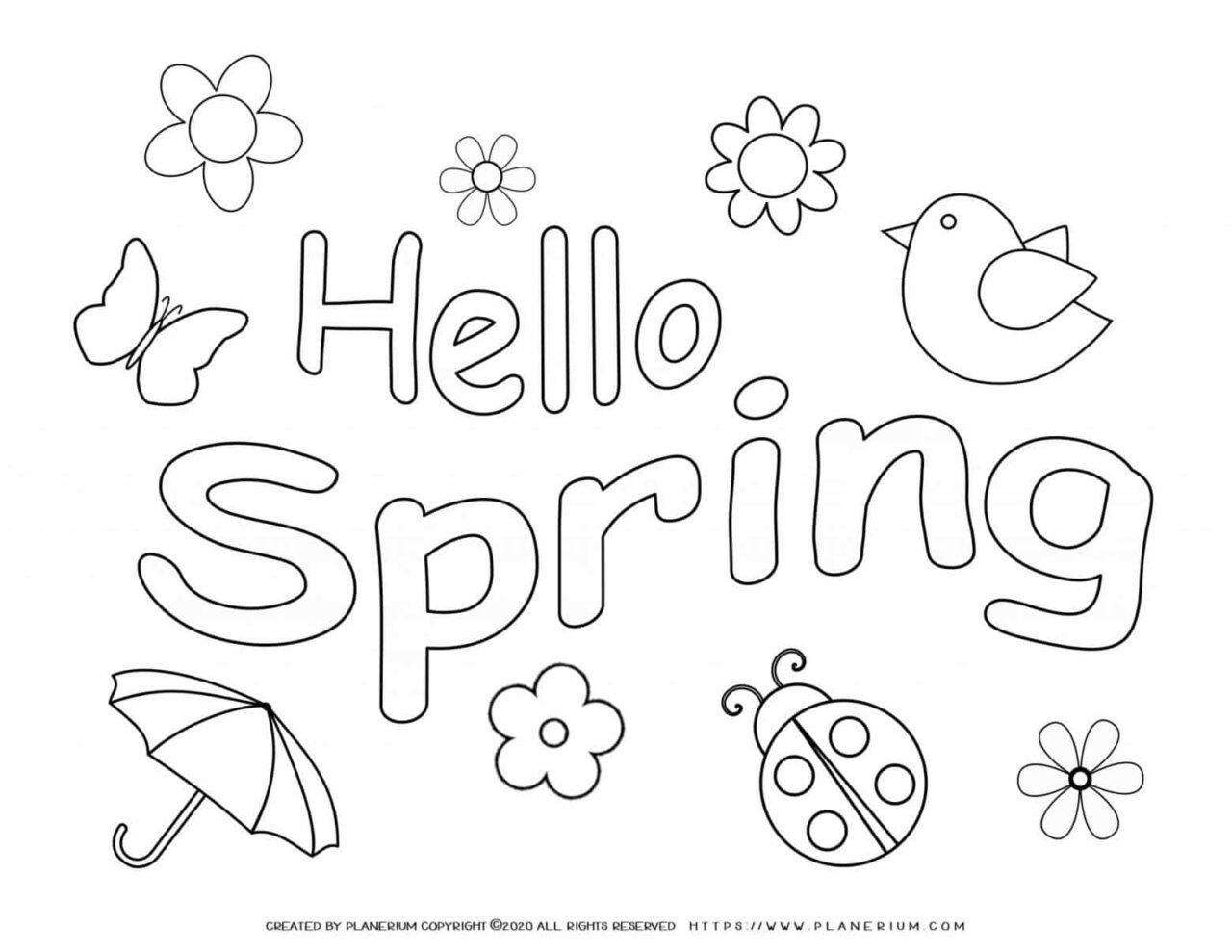 Spring season coloring Pages | Hello spring | Planerium