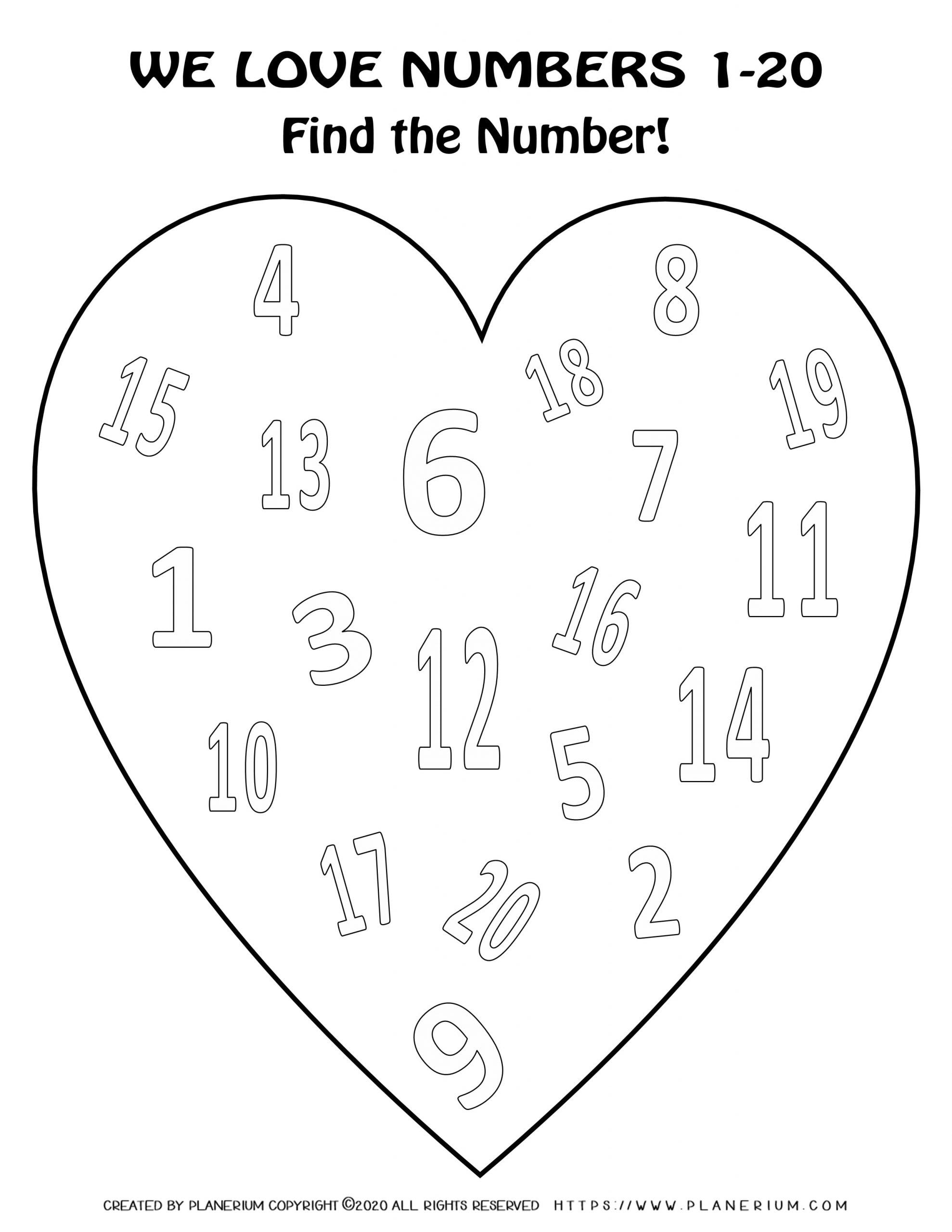 valentines day coloring page heart numbers 1 to 20 planerium