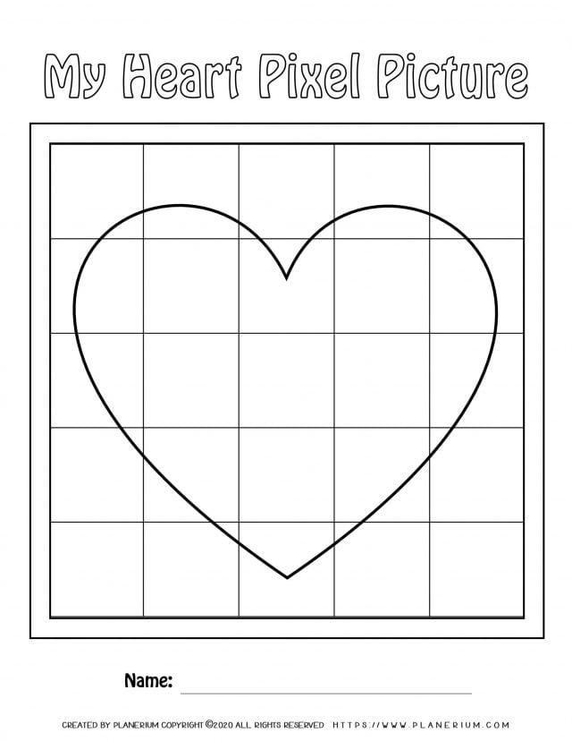 Valentines Day Worksheet - Big Heart on Large grid