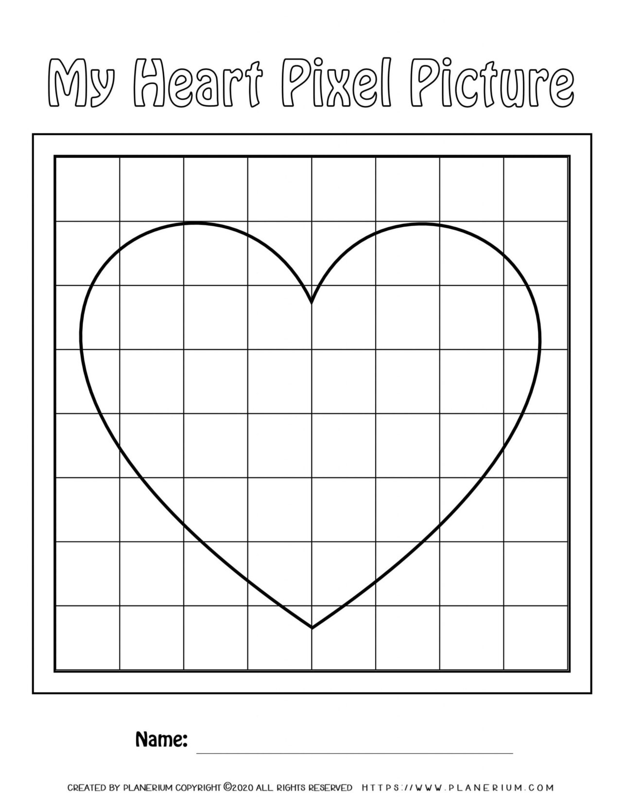 Valentines Day Worksheet - Big Heart on Medium grid