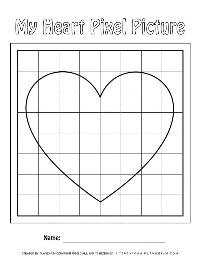 Valentines Day Worksheet - Big Heart on Medium grid