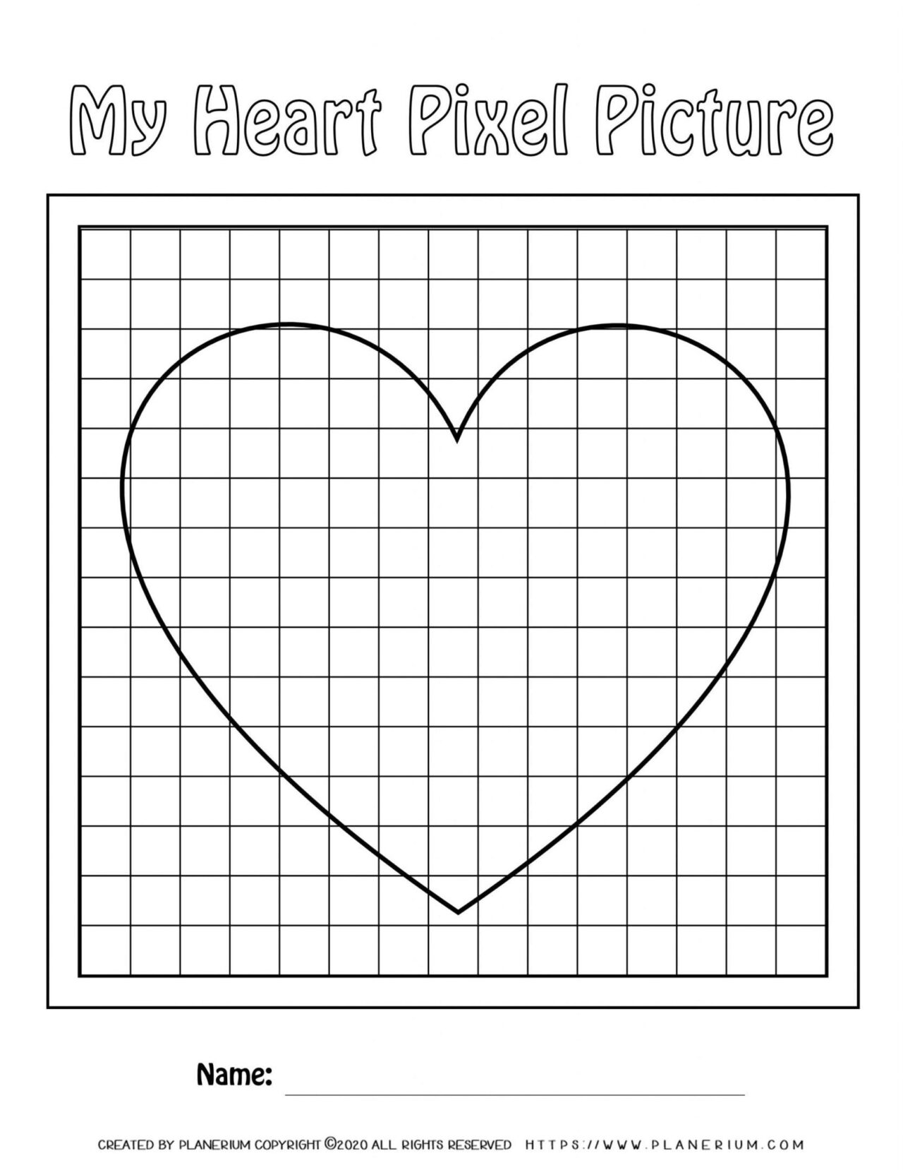 Valentines Day Worksheet - Big Heart on Small grid