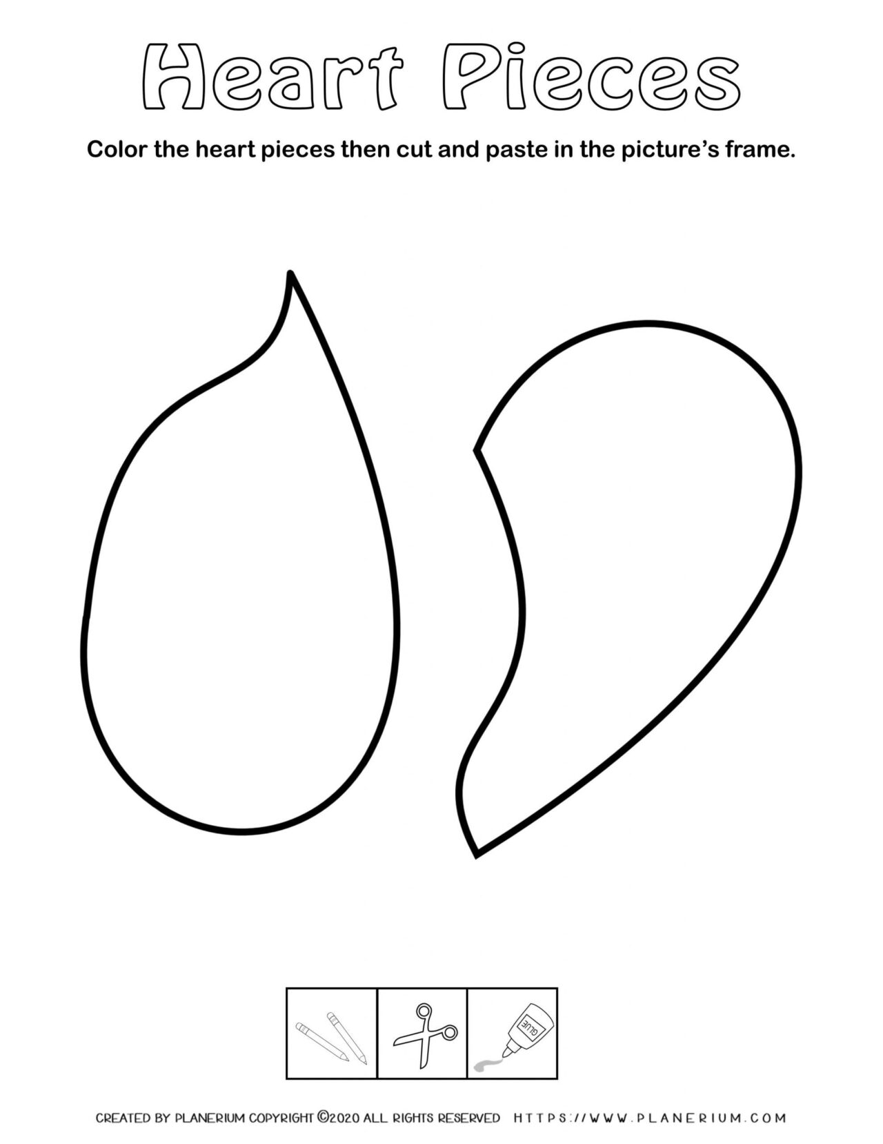 Valentines Day Worksheet - Broken Heart Curved Puzzle Pieces