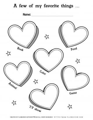 Valentines Day Worksheet - Hearts My favorite things