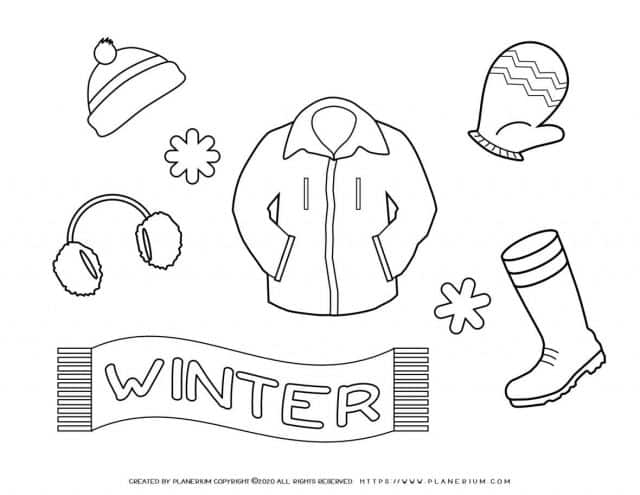 Winter Coloring Page - Winter Clothes | Planerium