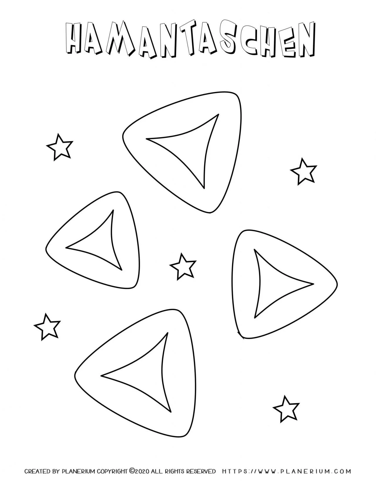 Purim 2020 Coloring page with Hamantaschen English title