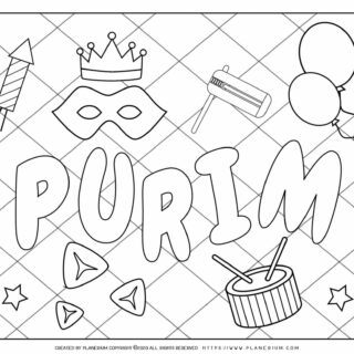 Purim 2020 - Coloring - Holiday Symbols Grid background