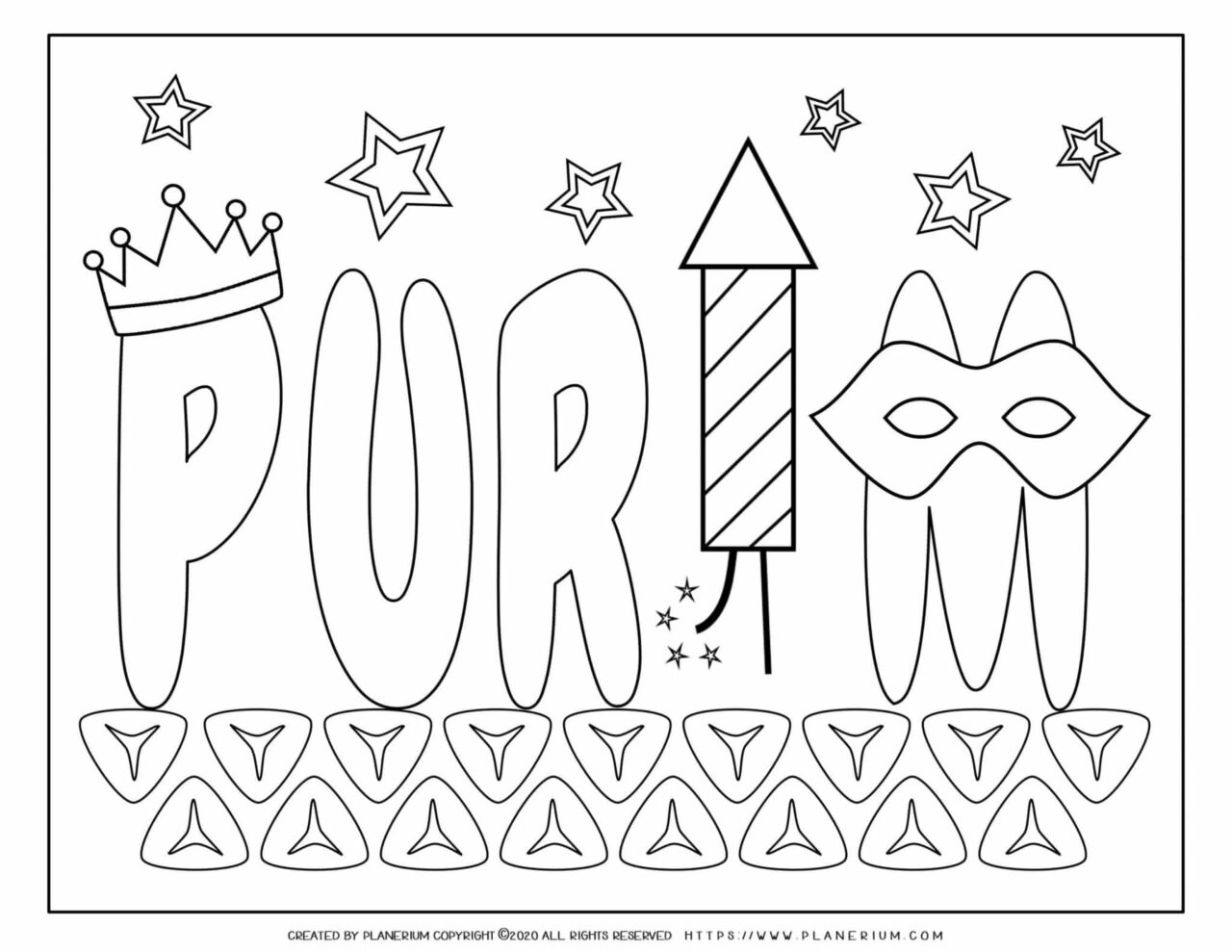 Purim 2020 - Coloring - Purim title on Hamantaschen
