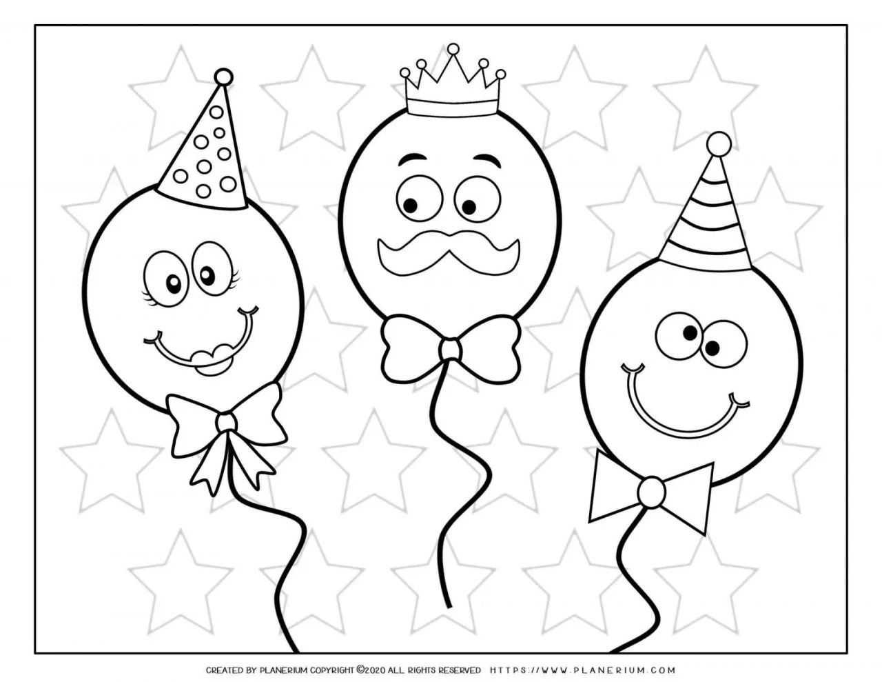 Carnival - Coloring Page Worksheet - Balloons Faces | Planerium