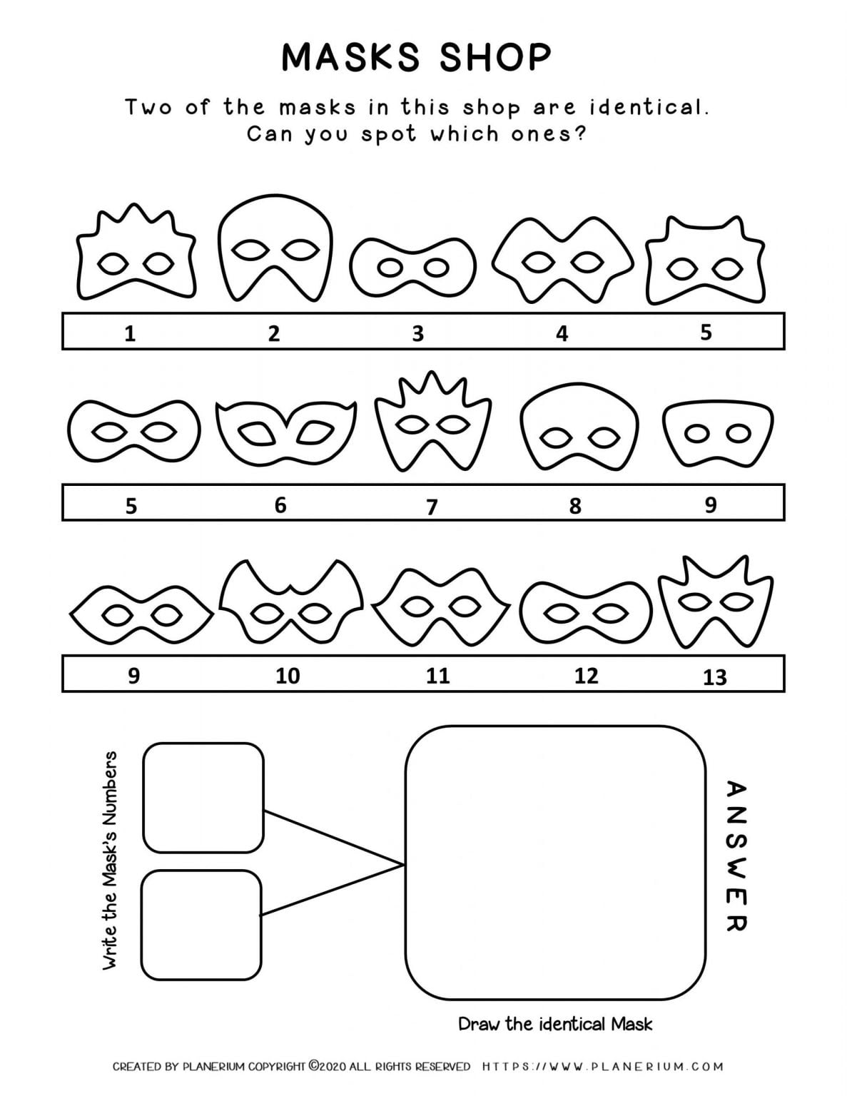 Carnival Masks Shop Coloring Activity Planerium