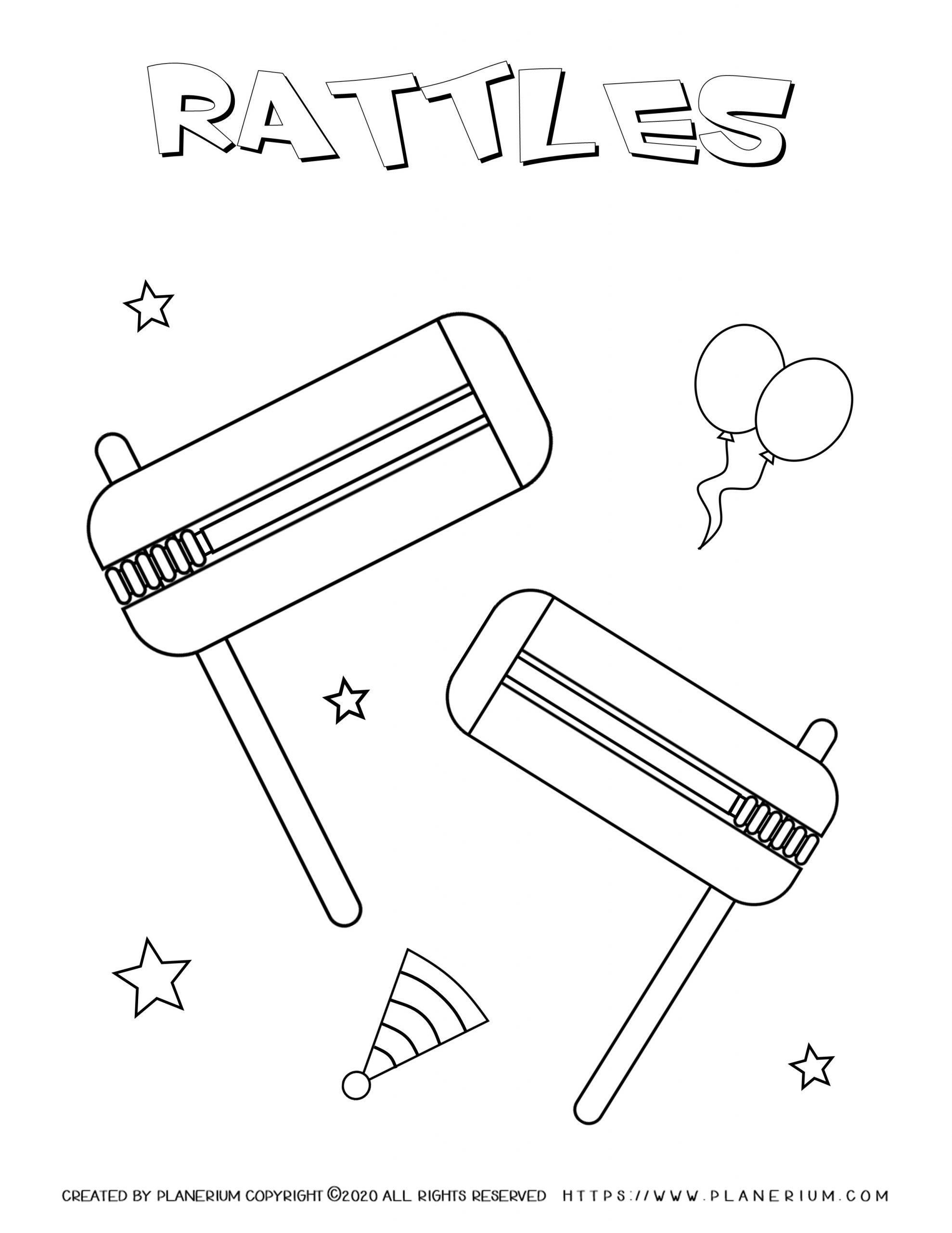 purim-coloring page-rattles-english-title Purim 2020 - Coloring Rattles - English title | Planerium