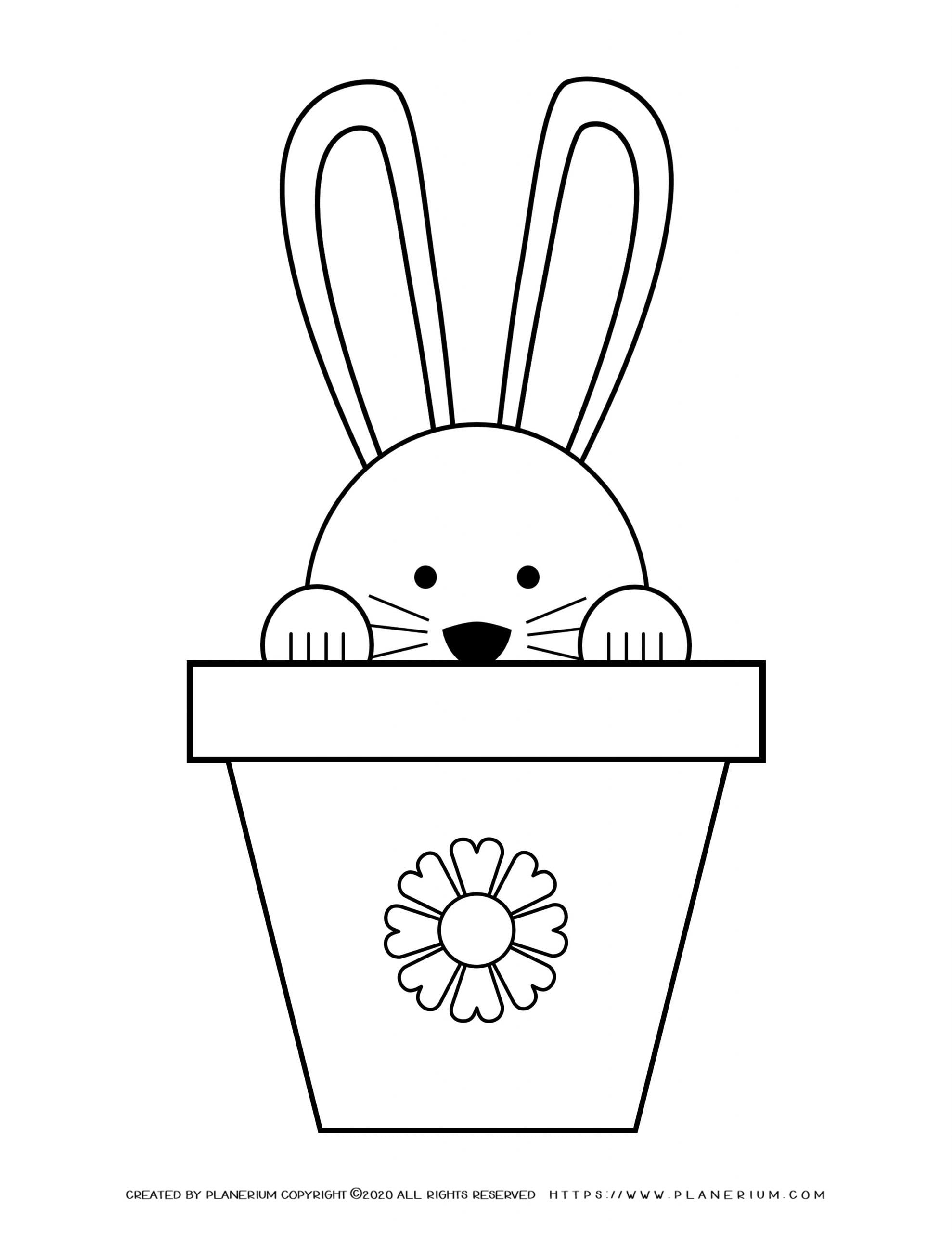 Easter coloring   Bunny peeking out of a flower pot   Planerium