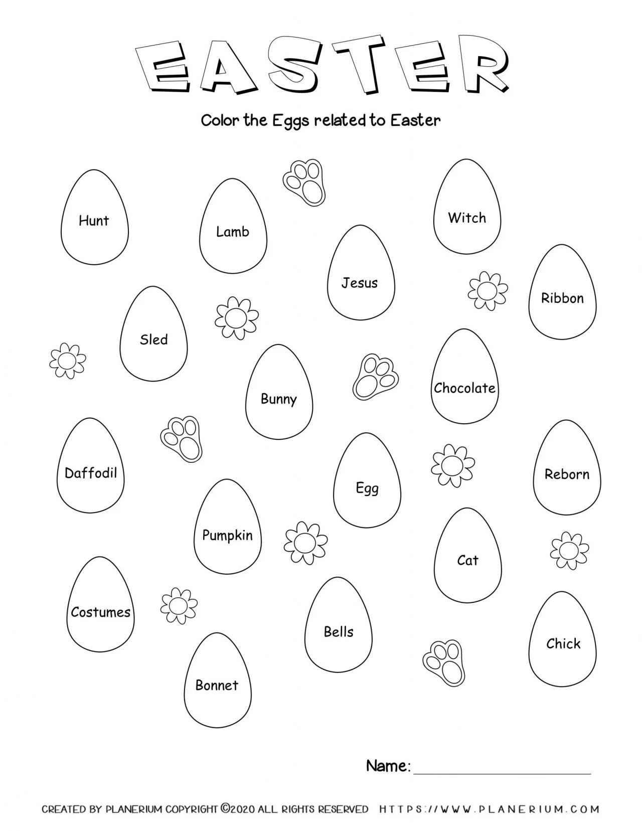 Easter related words in Easter eggs
