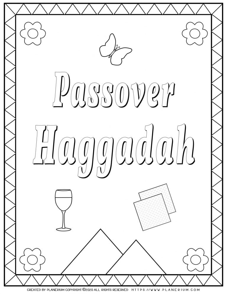 Passover coloring page - Haggadah book cover - English title