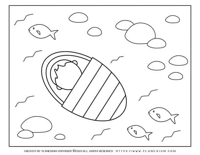 Passover coloring page - Moses in the basket