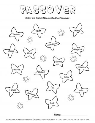 Passover worksheet - Related words on butterflies - English