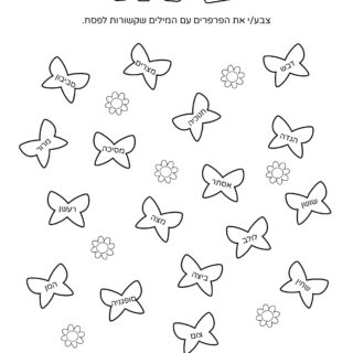 Passover worksheet - Related words on butterflies - Hebrew