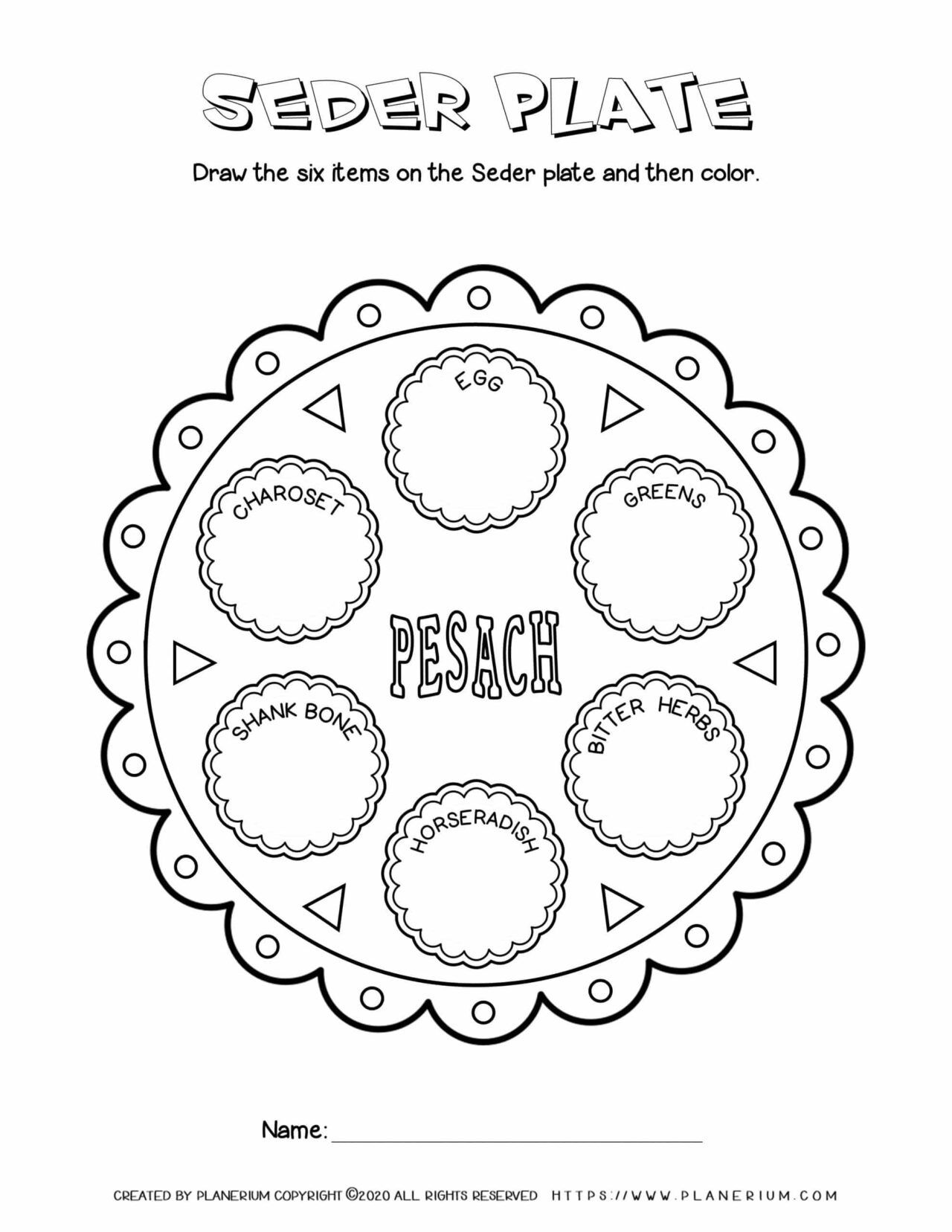 Passover worksheet - Seder Plate - English titles