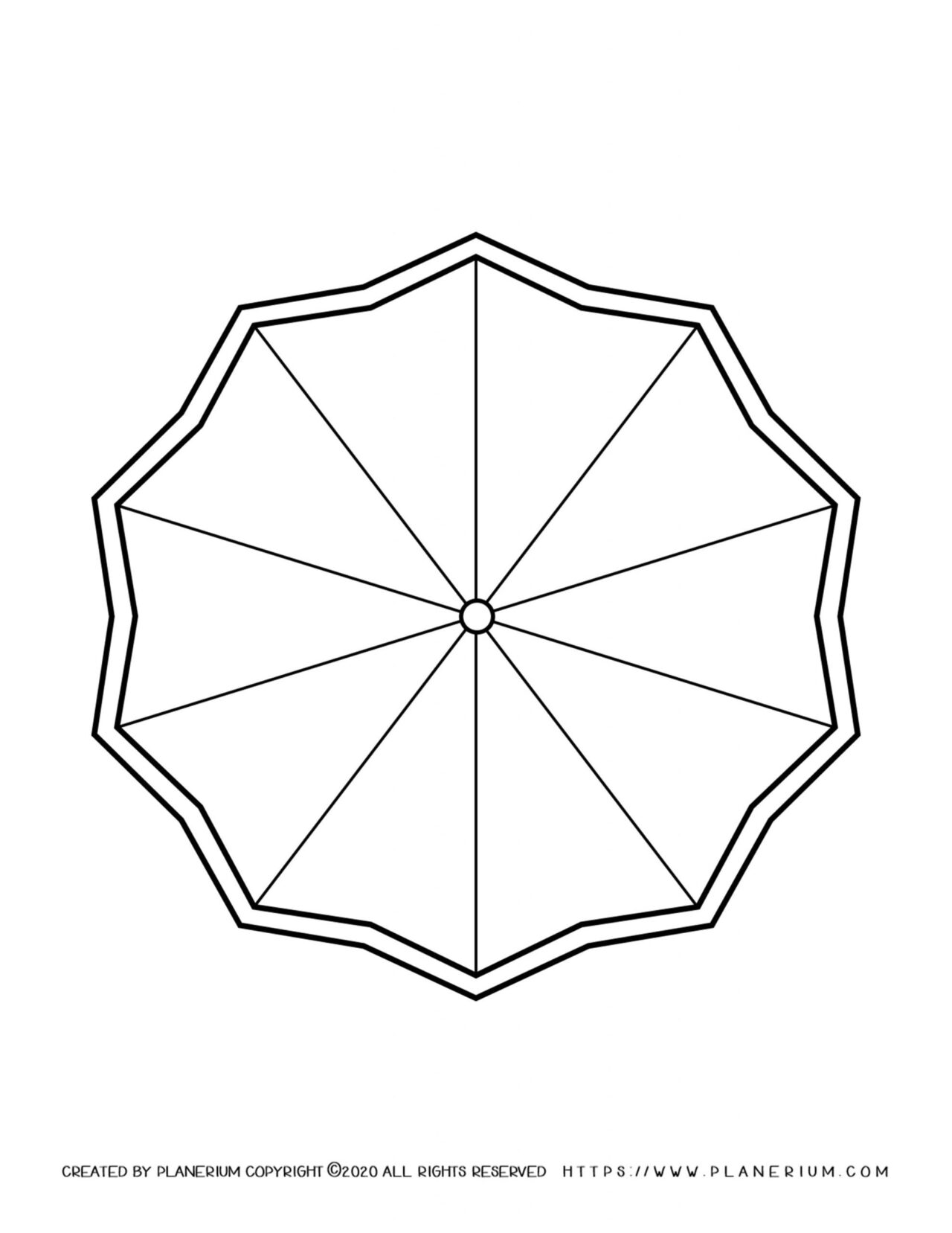 Spring coloring page with a decagon shaped umbrella