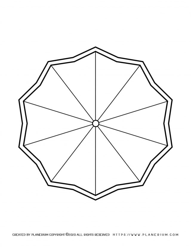 Spring coloring page with a decagon shaped umbrella