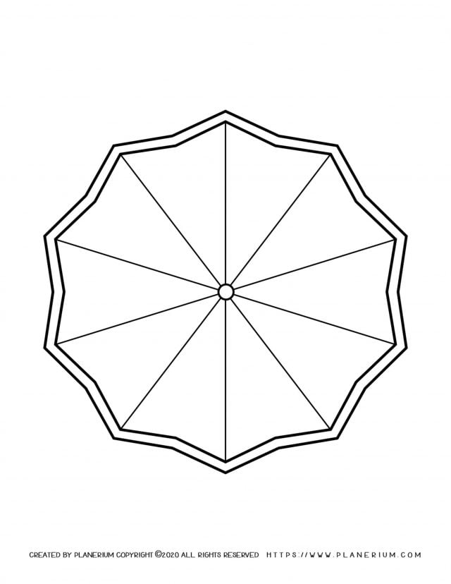 Spring coloring page with a decagon shaped umbrella