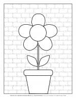Spring coloring page with a flower in a pot on brick wall background