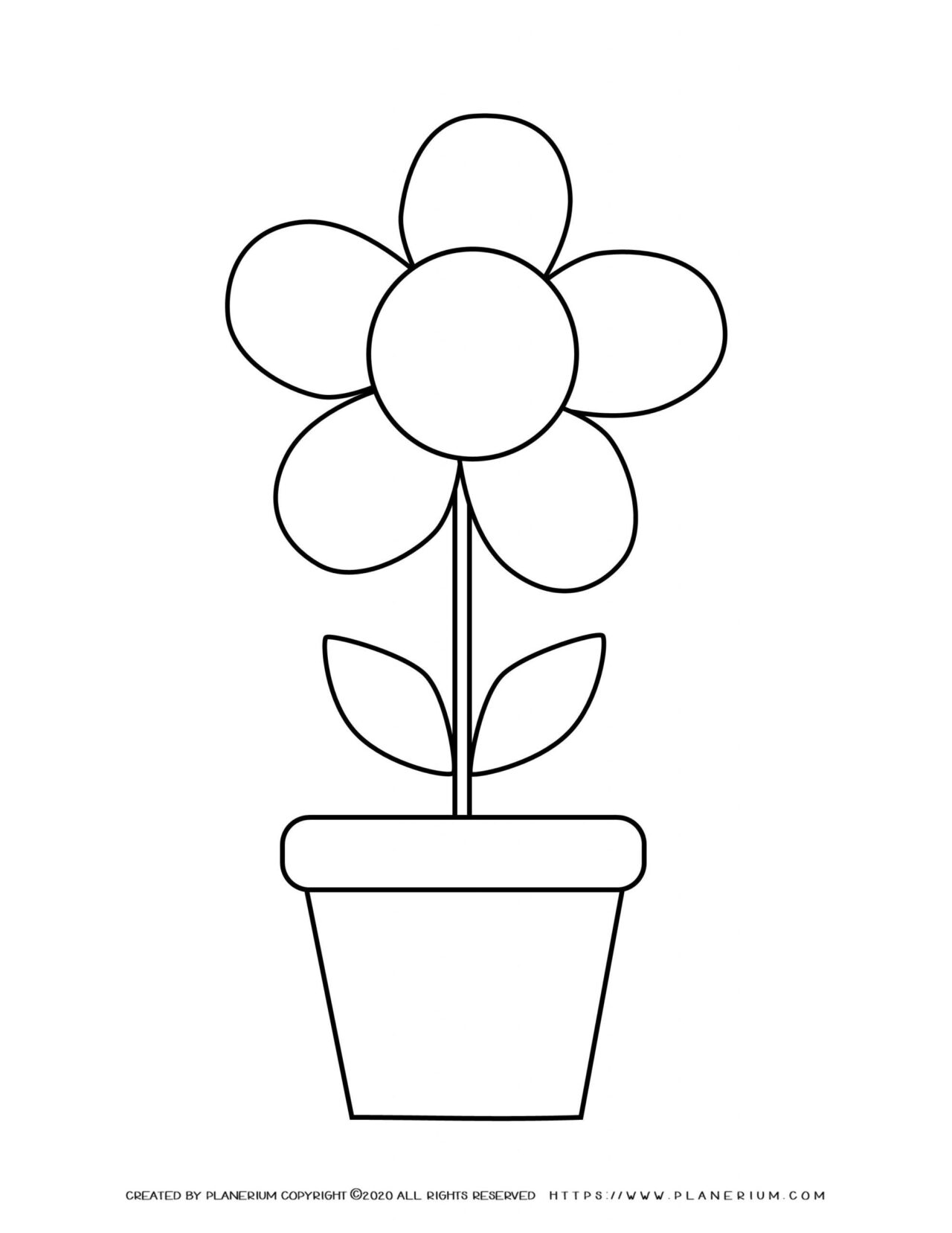 Printable spring flower in a pot coloring page for kids