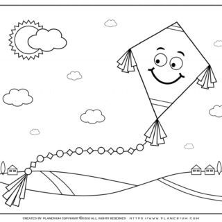 Spring coloring page - Smiling flying kite