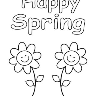 Spring coloring page with two smiling flowers