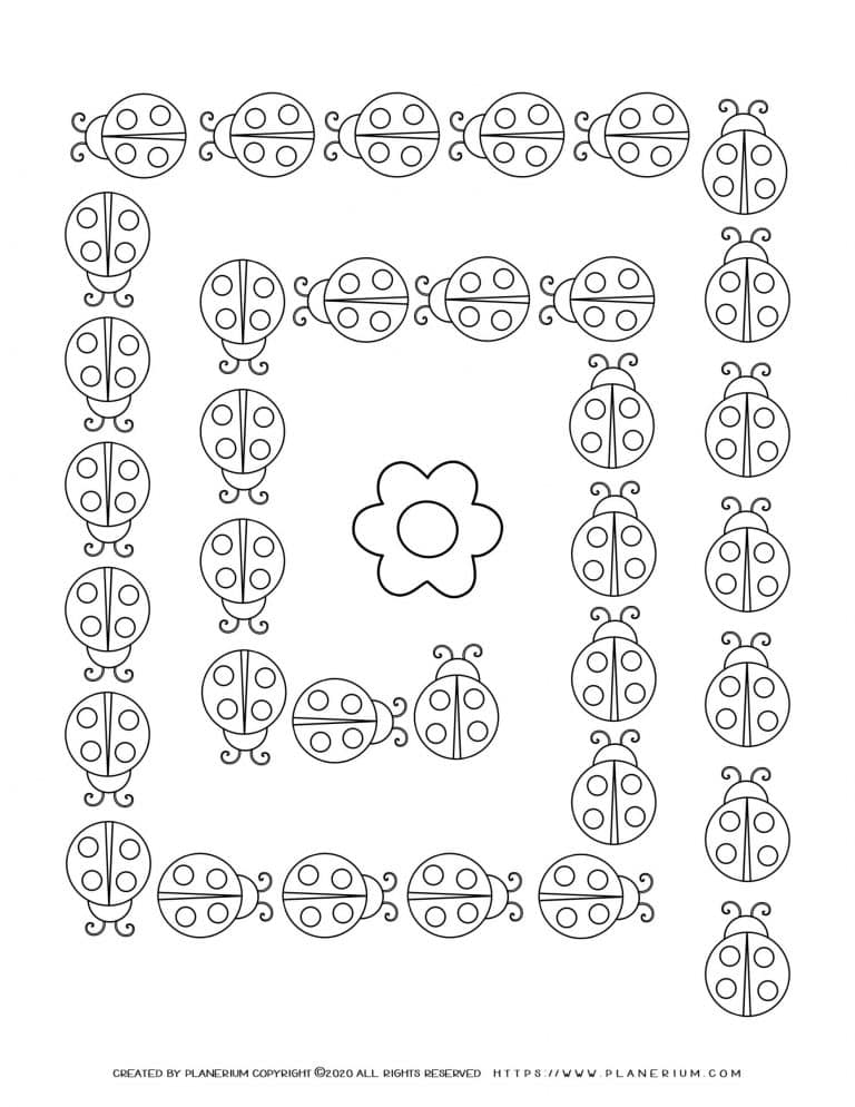 Spring coloring page with ladybugs maze