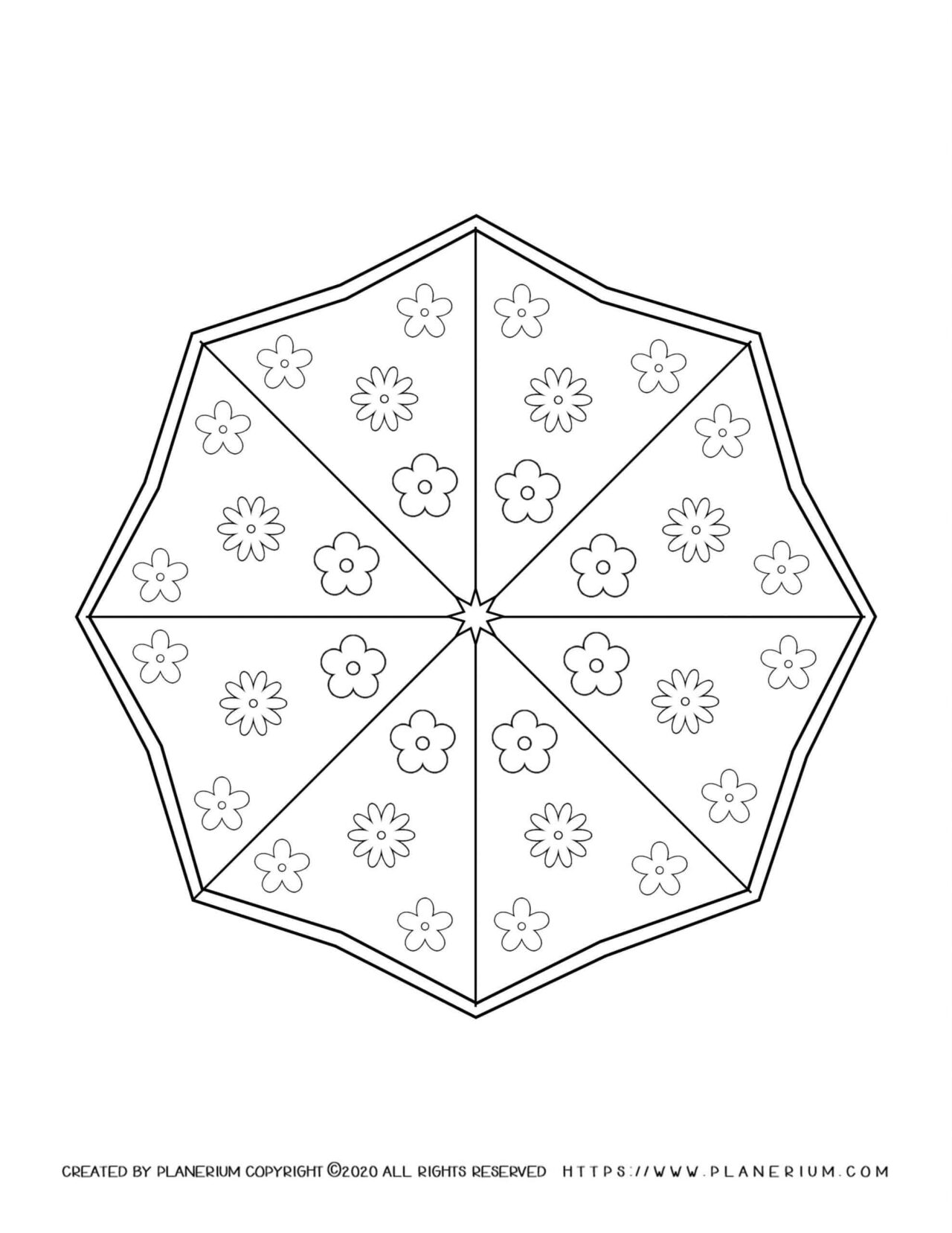Spring coloring page of Octagon umbrella with flowers