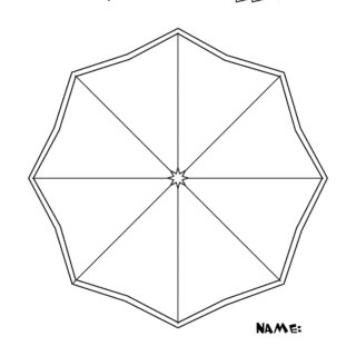 Spring coloring page - Octagon shaped umbrella with title and name