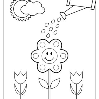 Spring coloring page - Watering a smiling flower
