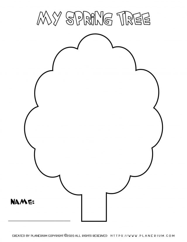 Spring coloring page Tree template with title and name
