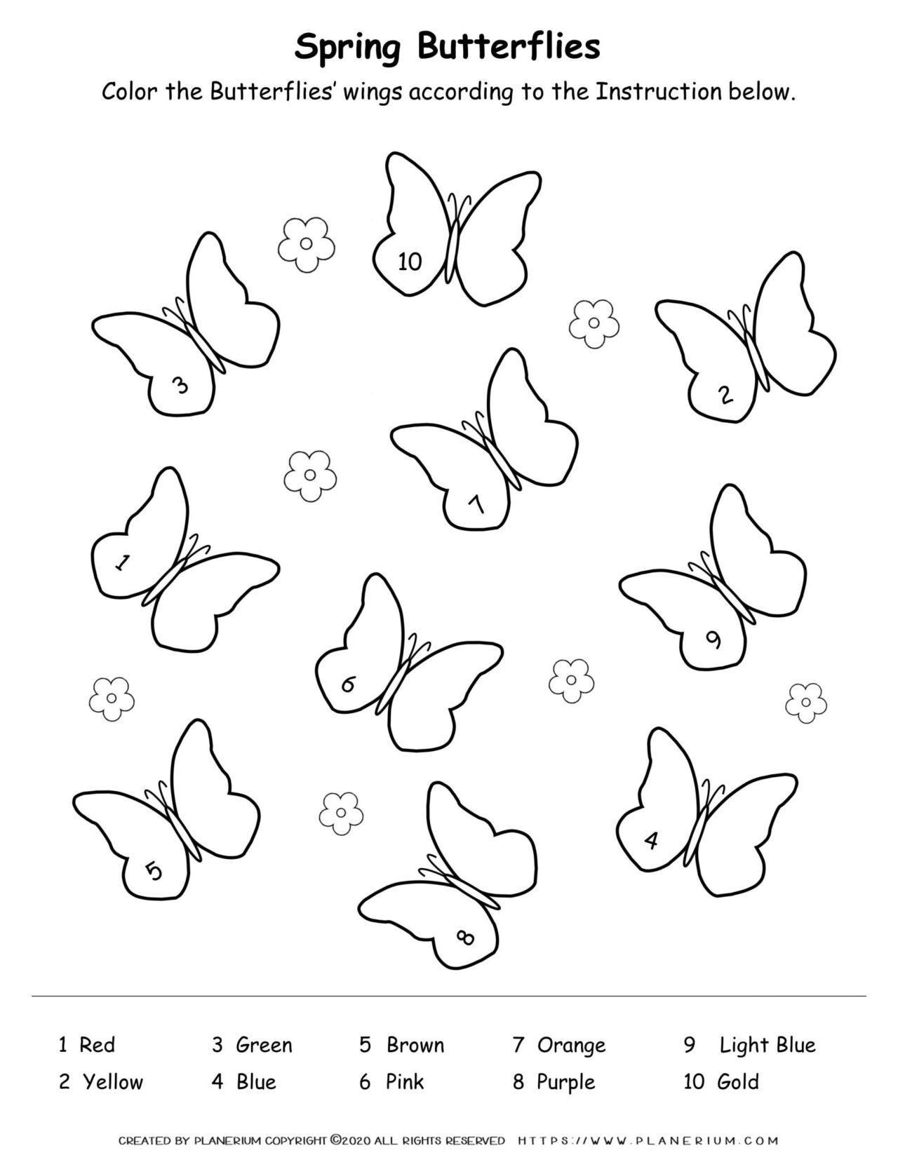 Butterflies Color by Number Worksheet for Kids