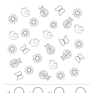 Spring coloring worksheet - Counting and sorting spring items