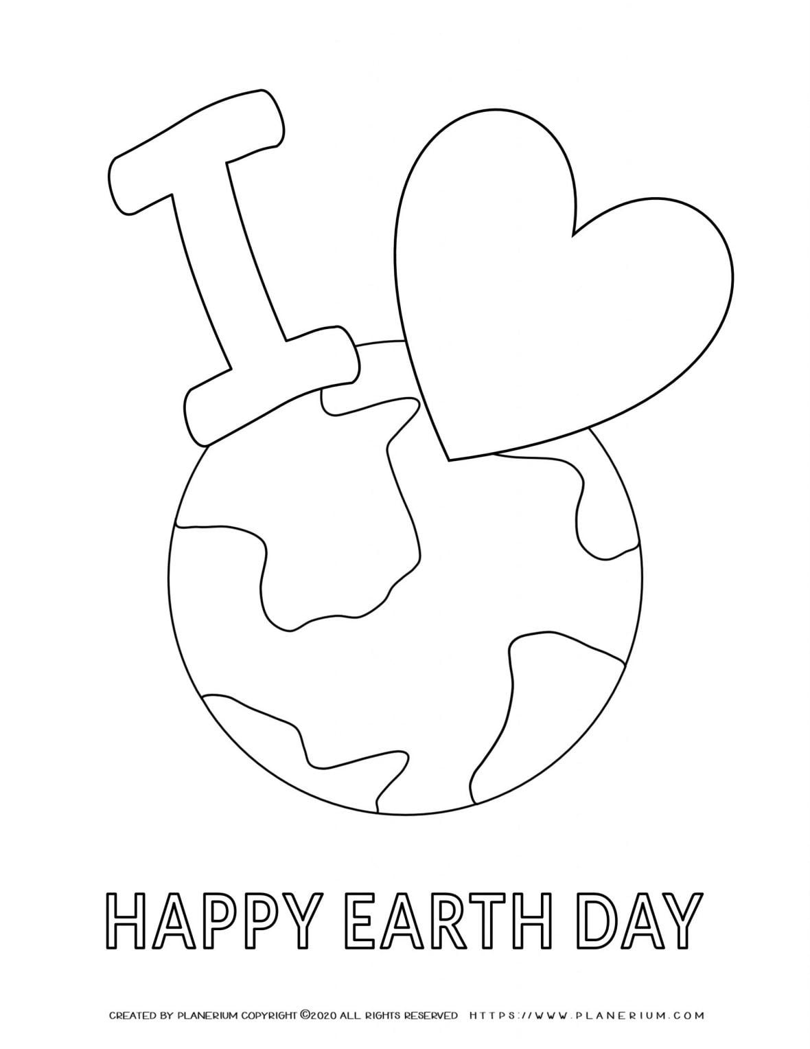 Earth day - Coloring page - I Love Earth