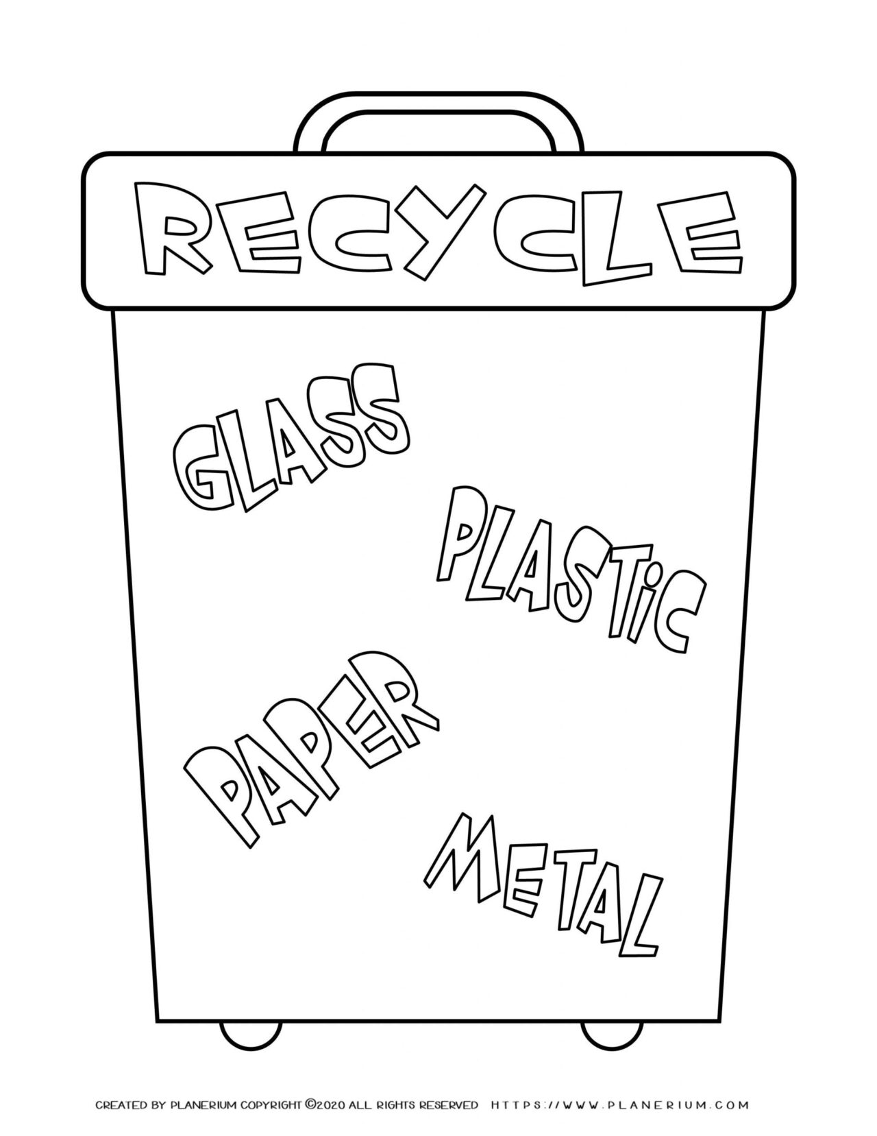 Earth day - Coloring page - Recycle bin Words